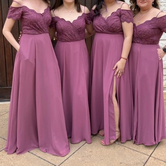 Lace Chiffon Off-Shoulder Long Bridesmaid DressCELEBRATE DB STUDIOF20358 - Picture 2 of 6